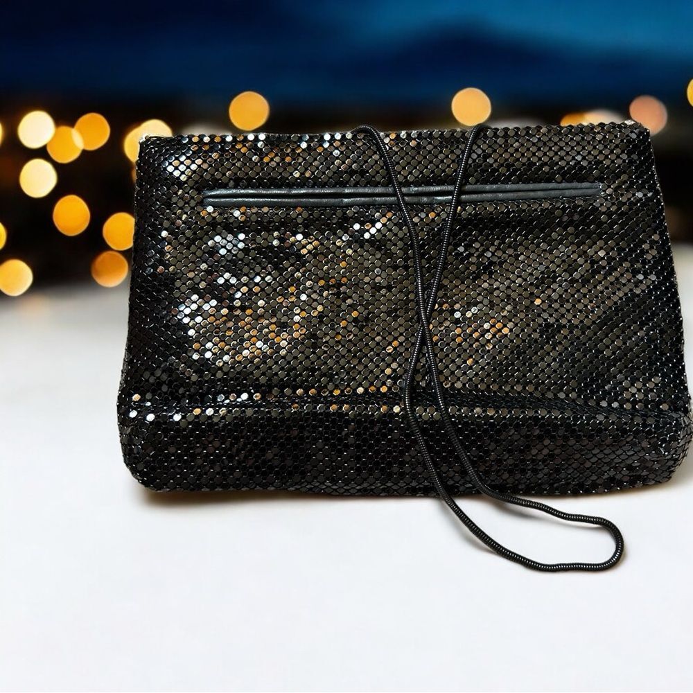 Vintage AE American Eagle Black Metal Mesh Evening Bag Purse